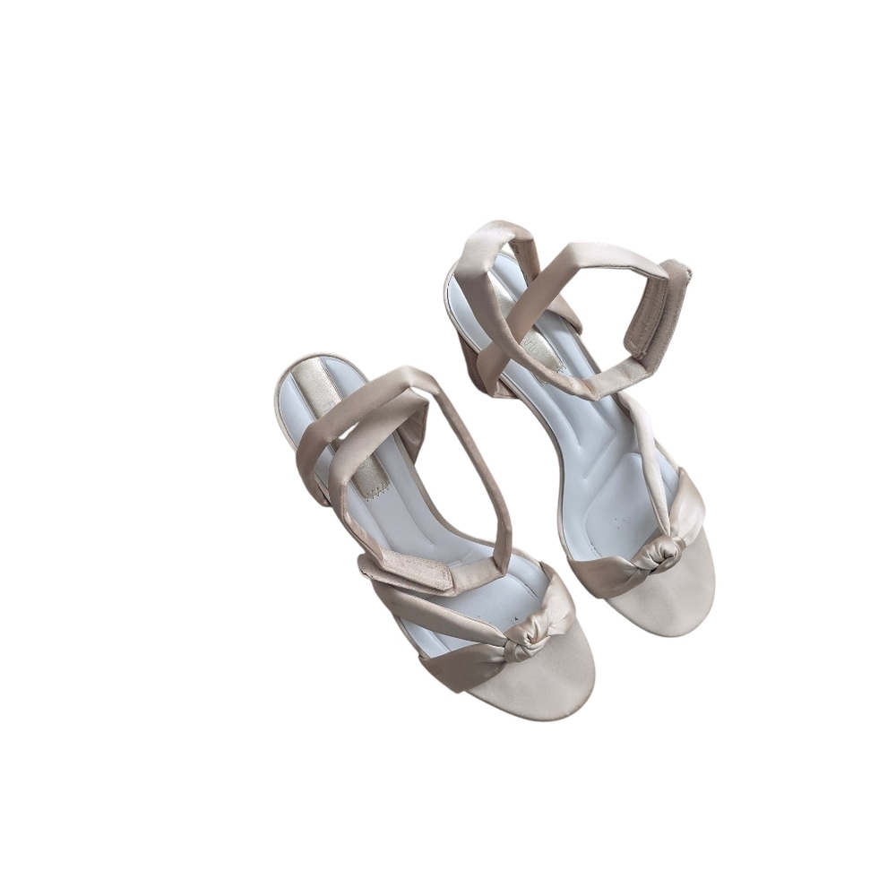Franco Sarto Oma Satin Sandals Women 9 Champagne Basketweave Block Heel - Picture 8 of 9